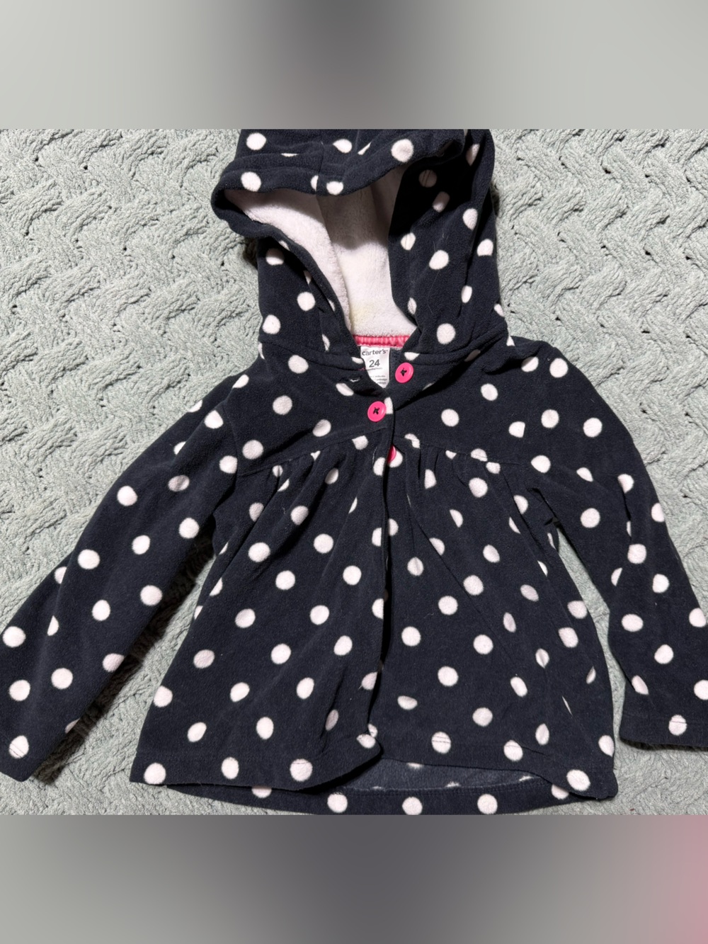 Girls' Carters black Polka Dot Hooded Jacket with Fleece Lining